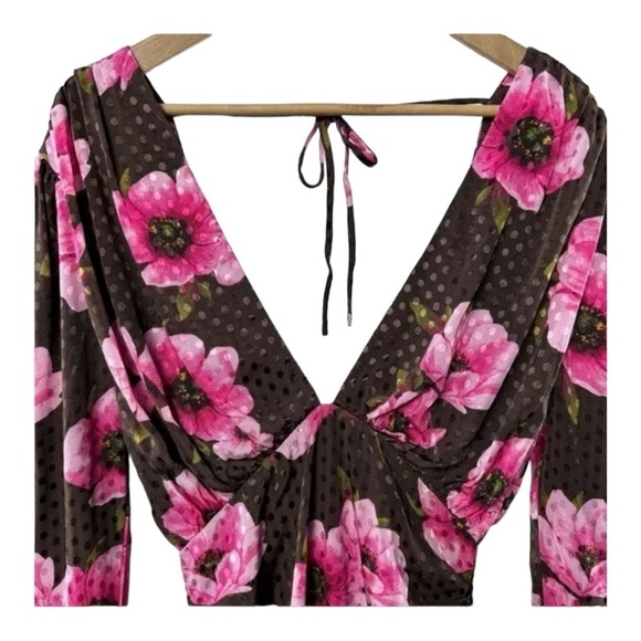 LOVERS + FRIENDS Brown Pink Floral Ruched Open Back Mini Dress XS NWT - Picture 8 of 11